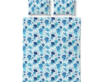 Blaue Aquarell Qualle Quilt Cover Set