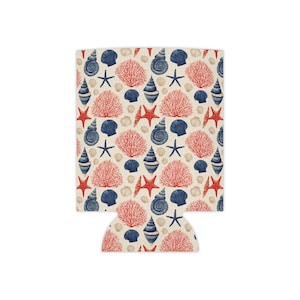 Nautical Seashell Pattern Can Cooler | Coral Starfish Shells