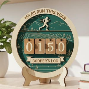 Personalized Running Miles Tracker, Yearly Mileage Tracker, Mile Counter Board, Wooden Running Log Sign, Runner Gift