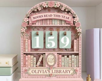 Spersonalizowany, zabytkowy, kwiatowy znak do śledzenia książek, licznik przeczytanych książek w tym roku, dekoracja biblioteki Cottagecore, prezent dla miłośnika książek