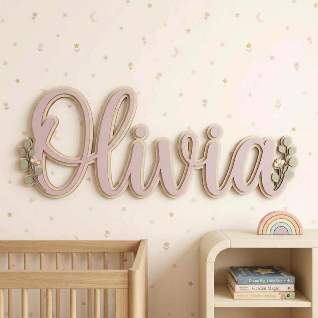 Personalized Floral Nursery Name Sign, Custom 3D Baby Name Wall Art ...
