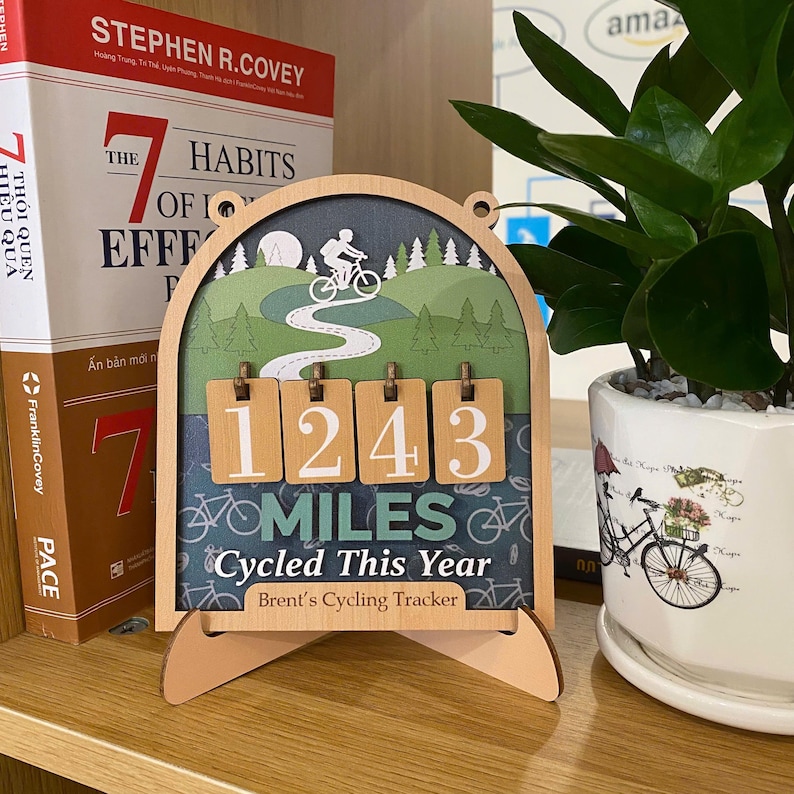 Custom Miles Cycled Tracker Sign, Personalized Miles Ridden Board, Yearly Cycling Log Decor, Biker Gift for Fitness Lovers image 8
