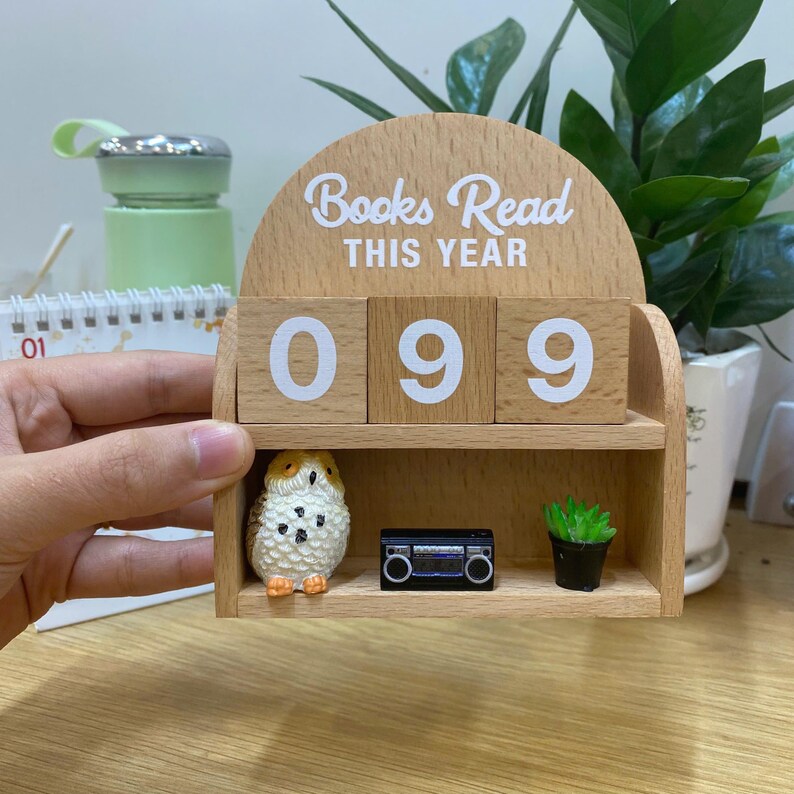 Licznik książek w stylu vintage, drukowany w 3D, licznik przeczytanych książek w tym roku, dekoracja półki dla miłośników książek zdjęcie 7