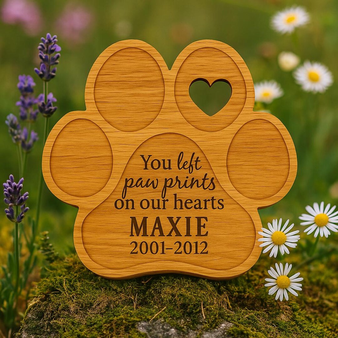 Personalized Paw Print Wooden Pet Memorial Plaque, Pet Loss Gift, Pet ...