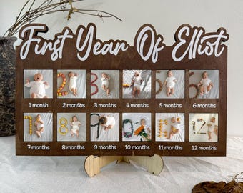 My First Year Photo Board, Wooden Milestone Frame, 1st Birthday Keepsake, Baby’s 12 Months Photo Display, First Birthday Party Decoration