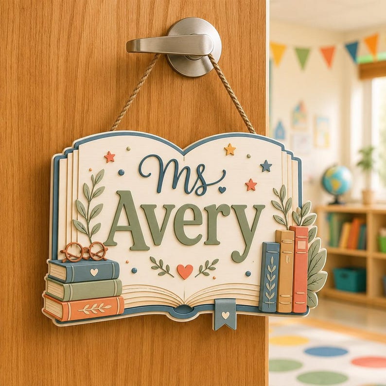 Custom Teacher Door Sign Personalized Classroom Decor Plaque 3D Book custom-teacher-door-sign-personalized-classroom-decor-plaque-3d-book