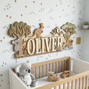 Personalized Baby Name Sign Australian Theme, Custom Koala Kangaroo Wombat Nursery Decor, 3D Wooden Animal Wall Art, Kids Room Gift image 8