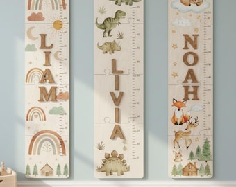 Regla personalizada para tabla de crecimiento de animales, tabla de altura para bebé, decoración de pared para habitación infantil, tabla de crecimiento con temática animal, regalo para segundo cumpleaños