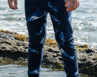 Orca Whale Printed Blue Leggings - Adult & Kids - Full Length