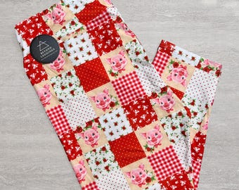 Vintage Piggy Quilted Patchwork Print Capri Soft Leggings