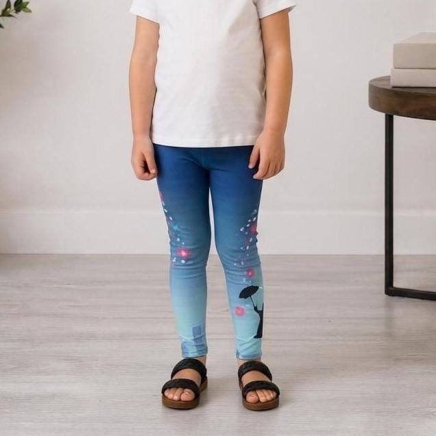 Mary Poppins Theme Printed Ombre Blue Cityscape Soft Kids Leggings