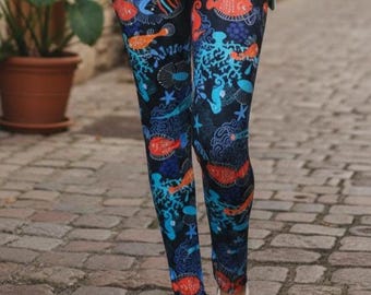 Under The Blue Sea Fish Printed Leggings - Adult & Kids