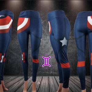Captain America Cosplay Halloween Costume Soft Leggings