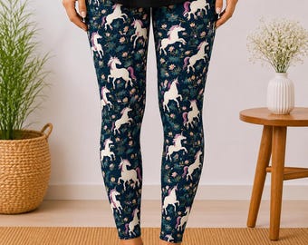 Unicorn Forest Print Leggings with Pockets Capri or Full Length