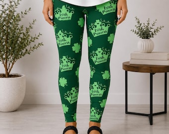 Irish Princess St. Patrick's Day Lucky Shamrock Green Printed Soft Leggings