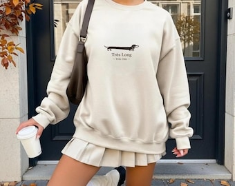 Minimalist Dachshund Sweatshirt, French Elegance Wiener Dog, Chic Parisian Style