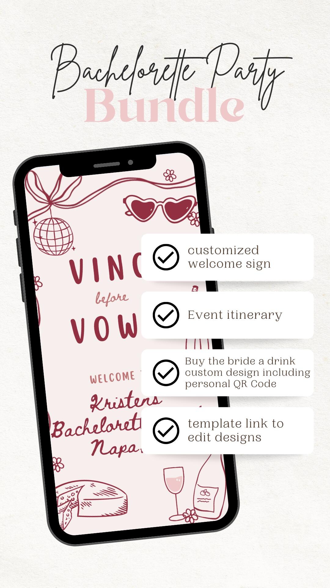 Vino & Vows Bachelorette Party Bundle: Editable Wine Theme (digital ...