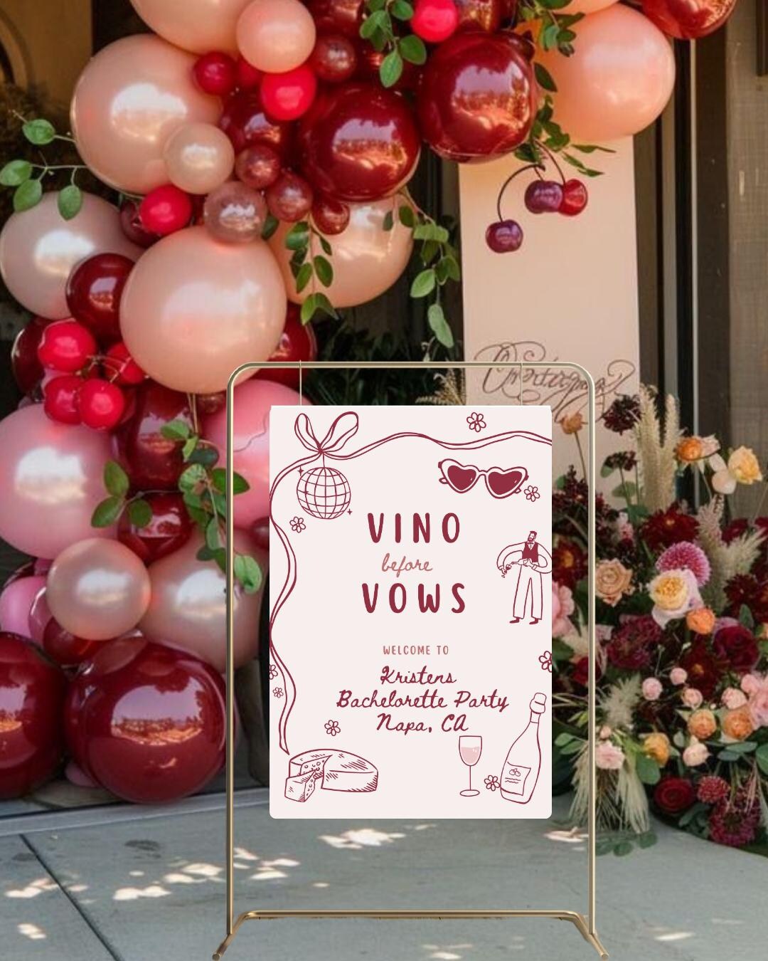 Vino & Vows Bachelorette Welcome Sign: Editable Wine Theme (digital ...