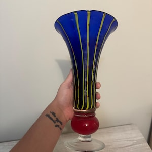 Hand Blown Glass Vase - Primary Colors - Blue, Red, Yellow