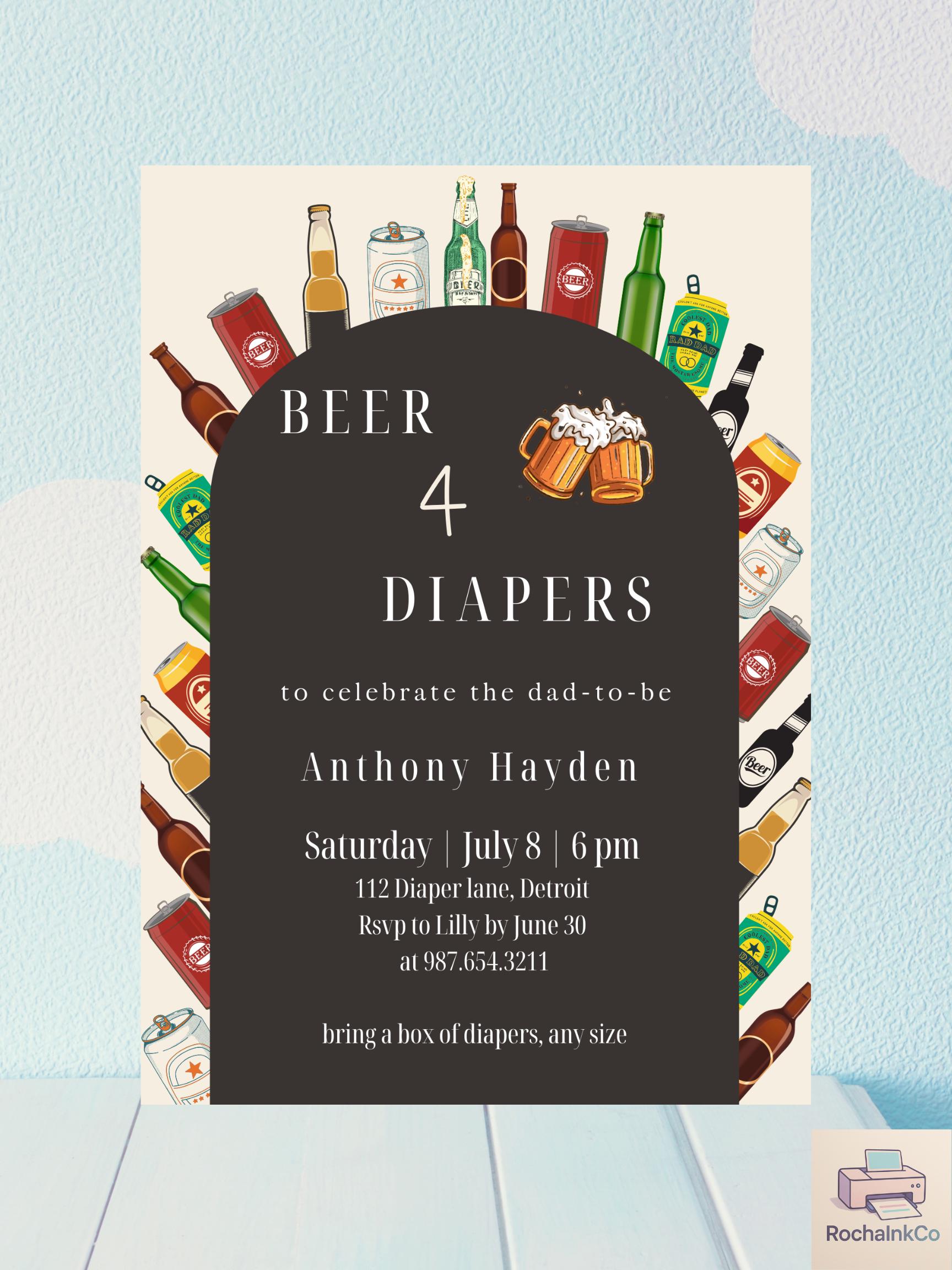 Beer for Diapers Party Invite | Diapers for Dad | Dad-to-Be Baby Shower | Funny Baby Bash for Him | Guys Baby Shower Invitation