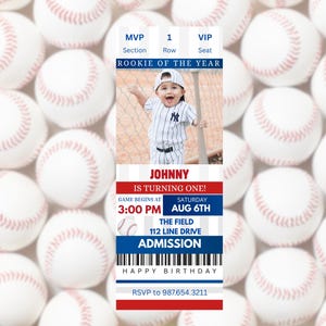 Sports d'invitation d'anniversaire de ticket de baseball | Fête d'invitation pour garçon ou fille | Carte modifiable numérique impression anniversaire sport | Modèle de toile