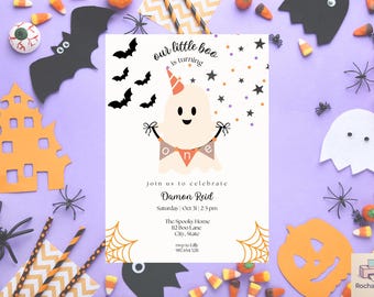 Our Little Boo Birthday Invitation Template | Halloween Ghost Party Invite for Any Age | 1st Birthday | Editable |