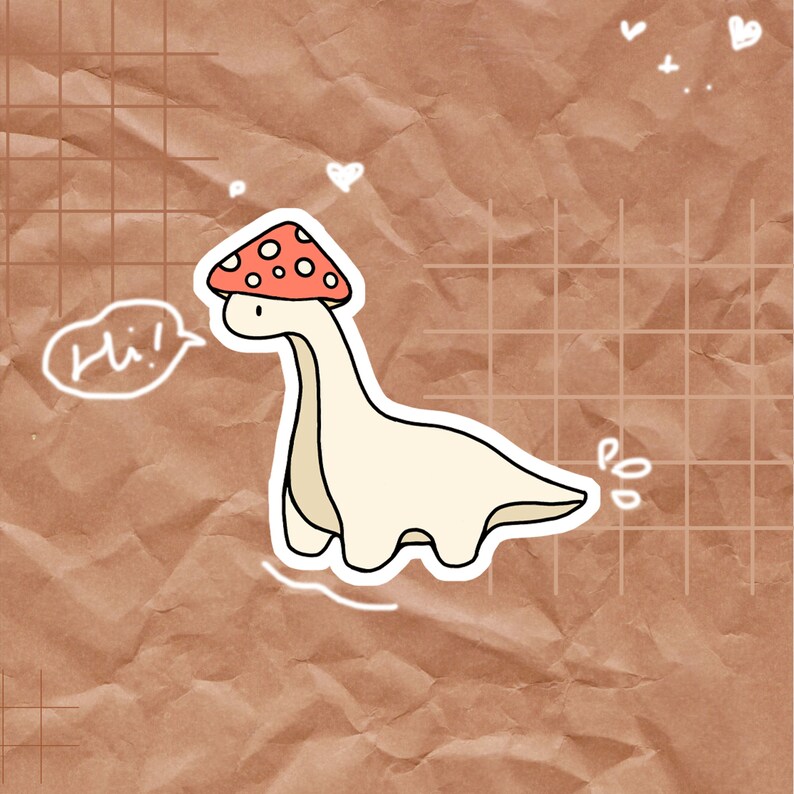 Cute Dinosaur Wearing Mushroom Hat Sticker Kawaii Etsy