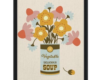 Soup Can Floral Bouquet Framed Canvas