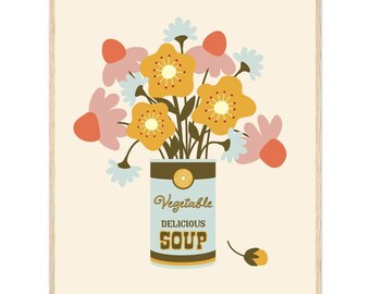 Soup Can Floral Bouquet Still Life Wooden Framed Poster