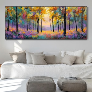 Original Colorful Forest Painting On Canvas 3D Relief Textured Tree Painting Dreamy Vibrant Trees Mural Living Room Art Contemporary Art