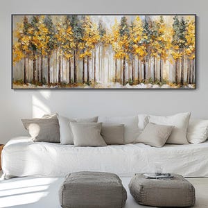 Golden Green Forest Tree Oil Painting On Canvas Relief Forest Wall Decor Nature Inspired Textured Mural Vivid Autumn leaves On Canvas Decor