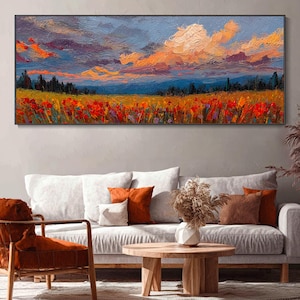 3D Vast Meadow Flowers Plants Landscape Texture Wall Art Wildflower Meadow Canvas Art Original Flower Oil Painting Field Flower Art Decor