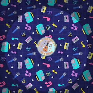 Seamless Pattern | 80s Music Rewind and Remix 80s Pattern | Retro Music PNG | Boombox Cassette Microphone Digital Download