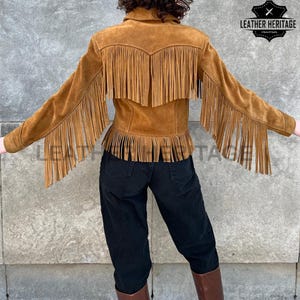 Fringe Suede Women&#39;s Jacket, Fringe Western Vintage Jacket Ladies Leather Jacket, Genuine Suede Leather, Western Jacket, Gifts For Her