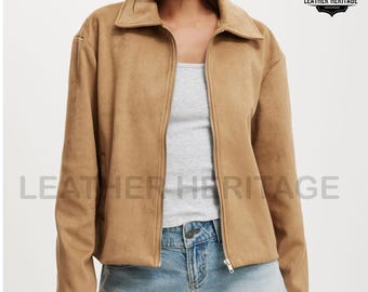 Giacca in pelle scamosciata marrone di ispirazione vintage per donna, oversize, casual, autunnale, stile retrò anni &#39;90, cappotto in morbida vera pelle scamosciata, saldi di Pasqua
