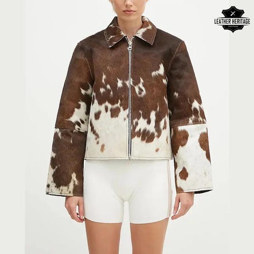 Veste en cuir de vachette véritable pour femme | Manteau à la mode en peau de vache naturelle pour femmes