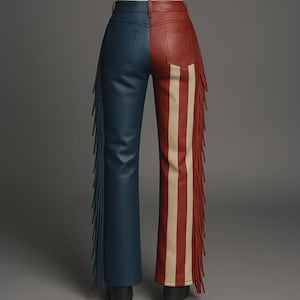 Handmade American Flag Leather Fringe Pants, USA Cowboy Festival Outfit, Patriotic Western Rodeo Chaps, Unisex Country Concert Costume