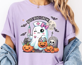 Camiseta de enfermeira Comfort Colors® Halloween, Boo Boo Crew, presente de enfermeira para mulheres, camiseta de temporada assustadora