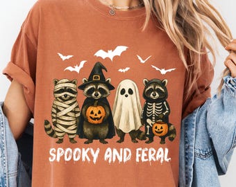 Comfort Colors® Spooky and Feral Raccoon Halloween Tee: Funny Witch Animal Tee, Cute Creepy for Fall, Raccoon Witch Tee, Spooky Season Shirt