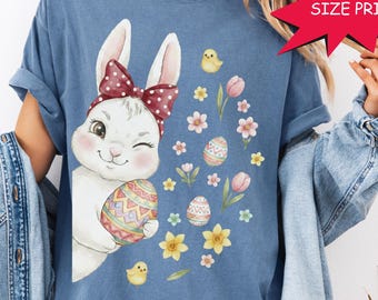 Comfort Colors® Easter Bunny Shirt, Coquette Bow Bunny Shirt, Cute Easter Gift for Women, Cute Bunny Shirt, Trendy Easter Crewneck