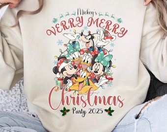 Retro Mickey Very Merry Christmas Party 2025 Sweatshirt, Mickey And Friends Christmas Matching Hoodie, Disney Family Christmas Sweatshirt