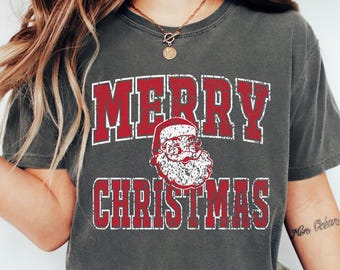 Comfort Colors® Retro Merry Christmas Santa Shirt, Vintage Santa Claus Holiday Shirt, Xmas Gift, Holiday Party Tee, Christmas Shirt