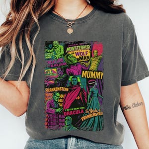 Comfort Colors© Vintage Universal Monsters T-Shirt, Retro Horror Movie Graphic Tee, 90s Gothic Horror Aesthetic Tee