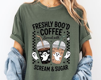 Halloween T-shirt Comfortkleuren Ghost Halloween Koffie Leuk Spookshirt Halloween T-shirt Boo Comfort Kleuren Koffie T-shirt Grappig Halloween-shirt