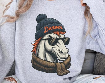 Felpa con la mascotte vintage del Denver Football, maglietta girocollo retrò del Denver Football, regalo per i tifosi dei Broncos Football, Sunday Football