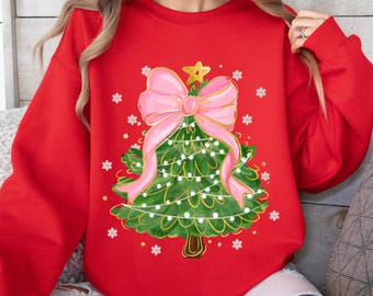 Weihnachtsbaum Bogen Shirt, Weihnachten Sweatshirt für Frauen, Weihnachtsbaum Tshirt, Weihnachten Kokettes Weihnachtshemd