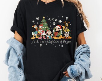 Comfort Colors® Vintage It's The Most Wonderful Time of The Year Disney Christmas Shirt, Cartoon Mickey and Friends Christmas Party 2025