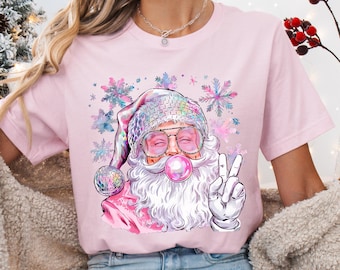 Santa Girls Christmas Shirt Bubble Gum Christmas Shirt Christmas Pink Santa Toddler TShirt Mommy and Me Christmas Shirt Matching Toddler Tee
