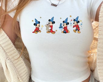 Bella Canvas® Walt Disney Fantasia Zauberer Micky Baby Tee, 90er Jahre Stil Retro Disney Baby Tee, Disneyland Trip Crop
