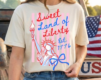 Comfort Colors® Sweet Land of Liberty Shirt, USA 250 Striped Shirt,Patriotic Fourth of July Tee, American Flag Stripes Shirt,Vintage USA Tee